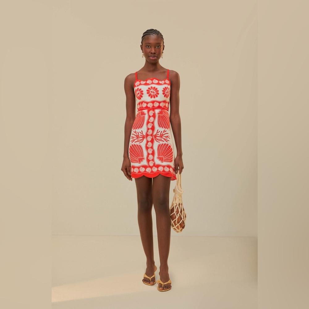 Farm Rio White Ainika Shell Euroflax™ Premium Linen Mini Dress - Picture 2 of 11